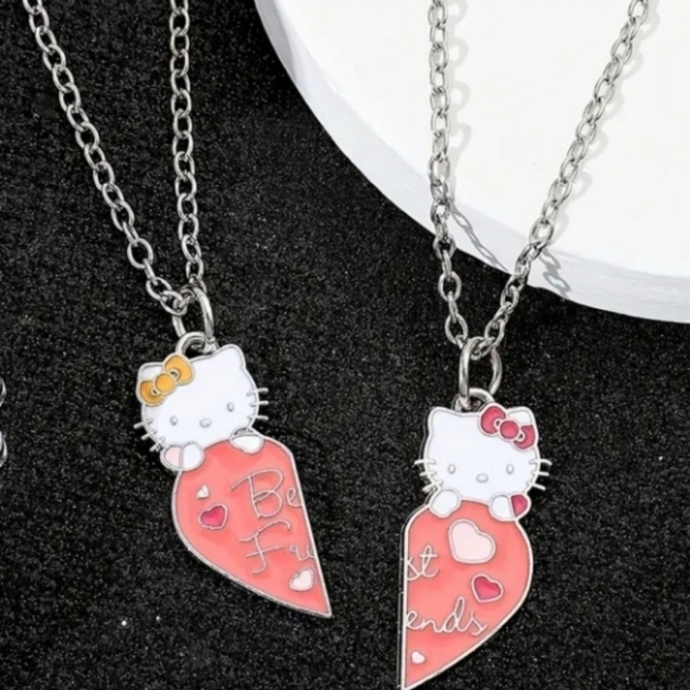 NWT Hello Kitty Set of Best Friends BFF Silver Necklaces 2pc Set